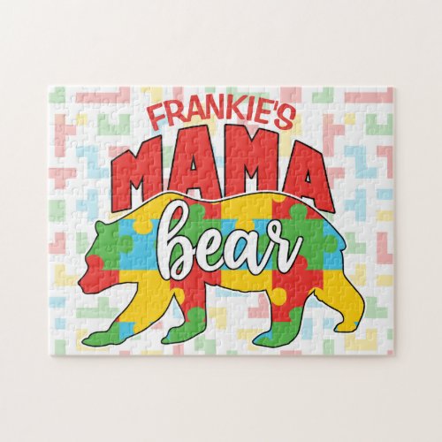 Custom Childs NAME Mama Bear Autism Awareness Mom Jigsaw Puzzle