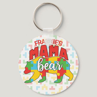 Custom Childs NAME Mama Bear Autism Awareness Mom Keychain