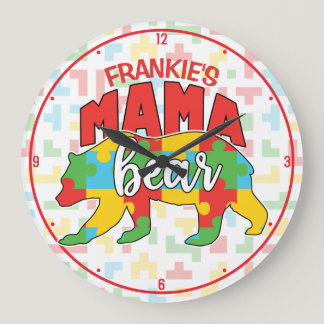 Custom Childs NAME Mama Bear Autism Awareness Mom Large Clock