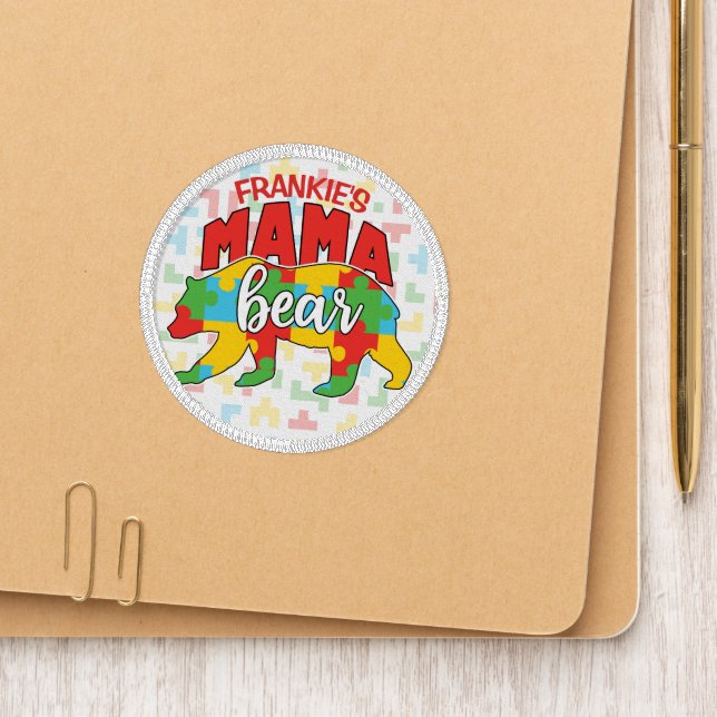 Custom Childs NAME Mama Bear Autism Awareness Mom Patch (On Folder)