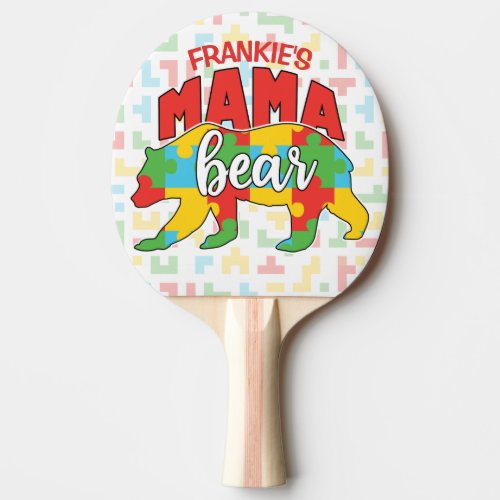 Custom Childs NAME Mama Bear Autism Awareness Mom Ping Pong Paddle