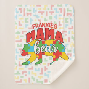 Custom Childs NAME Mama Bear Autism Awareness Mom Sherpa Blanket