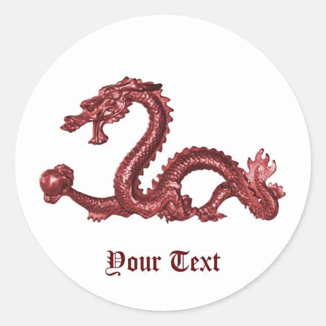 Custom Chinese Dragon Name Fantasy Design Classic Round Sticker (Front)