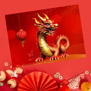 Custom Chinese New Year of Dragon Red Gold  Holiday Postcard