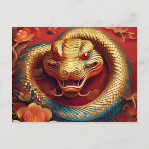 Custom Chinese New Year of Snake Gold Blue Red Holiday Postcard