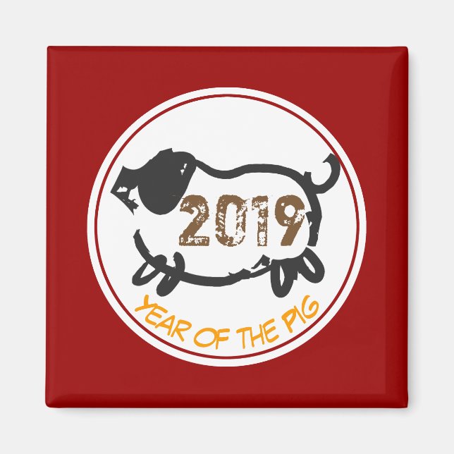 Custom Chinese Year of The Pig square Magnet (Front)
