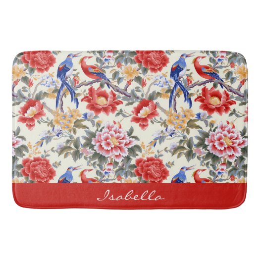 Custom Chinoiserie Asian Floral Pink Blue Red Bird