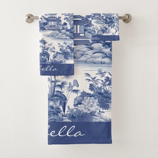 Custom Chinoiserie Pattern Pagoda Blue White