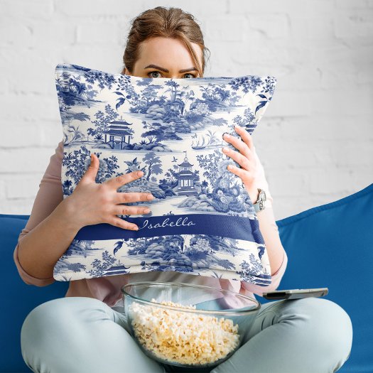 Custom Chinoiserie Pattern Pagoda Blue White