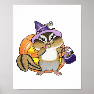 Custom Chipmunk Halloween Pumpkin Nursery Poster