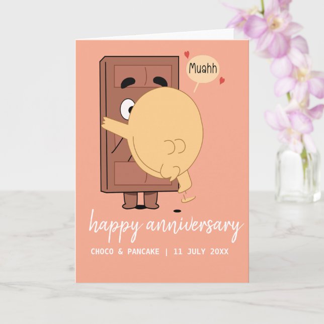 Custom Choco & Pancake Happy Wedding Anniversary Card (Orchid)