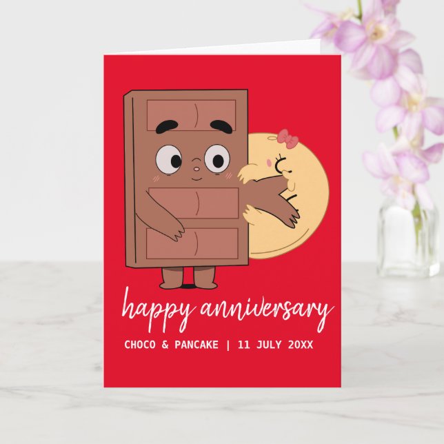 Custom Choco & Pancake Happy Wedding Anniversary Card (Orchid)