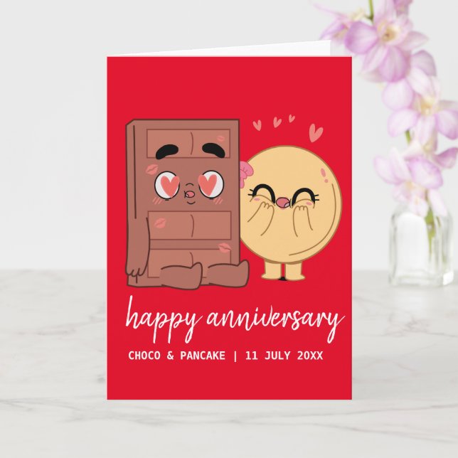 Custom Choco & Pancake Happy Wedding Anniversary Card (Orchid)