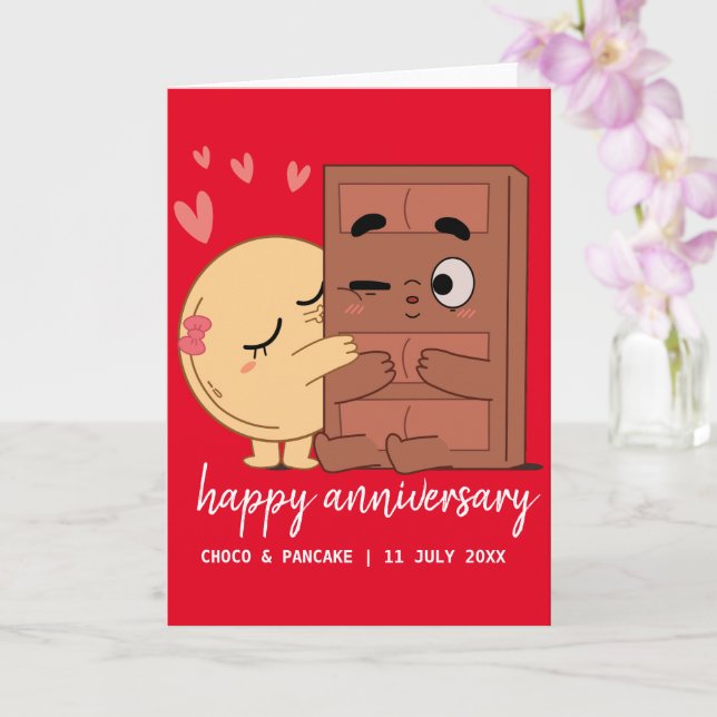Custom Choco & Pancake Happy Wedding Anniversary Card (Orchid)