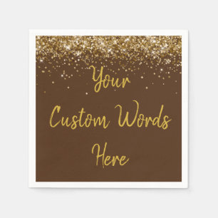 Custom Chocolate Brown Gold Glitter Birthday Party Napkins