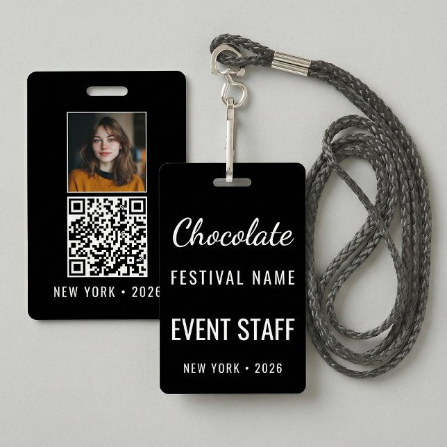 Custom Chocolate Festival Photo QR Code Staff Badge (Creator Uploaded)