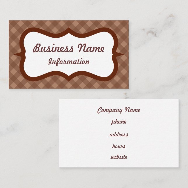 Custom Chocolate Gingham Business Card (Front/Back)