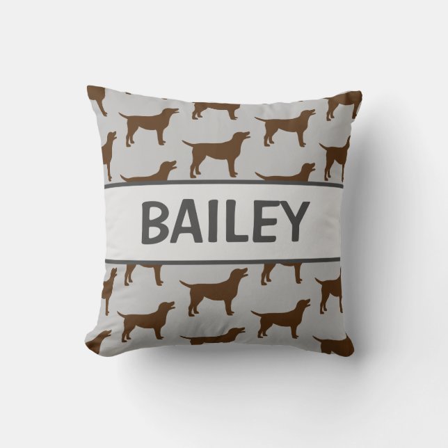 Custom Chocolate Lab Dog Silhouette Throw Pillow (Front)