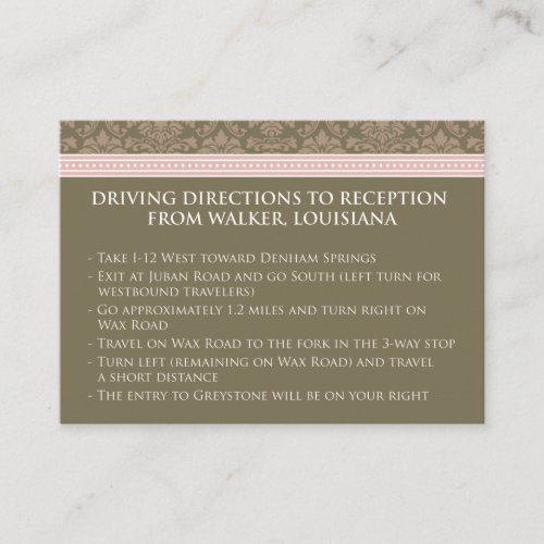 :custom: Chocolate/Pink Damask 3.5x2.5" Reception Business Card