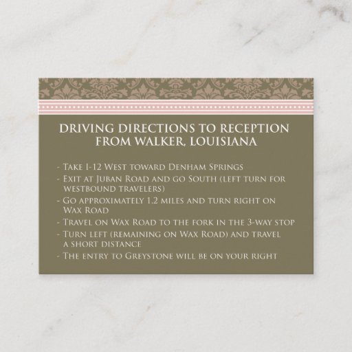 Customizable :custom: Chocolate/Pink Damask 3.5x2.5" Reception Business Card