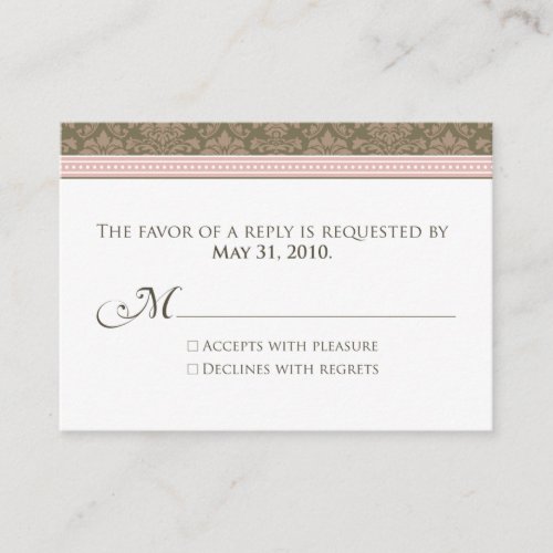 :custom: Chocolate/Pink Damask 3.5x2.5" RSVP Business Card Templates