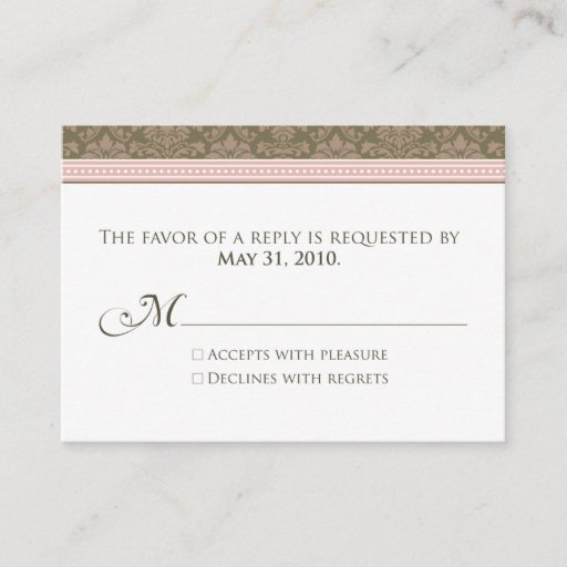 Customizable :custom: Chocolate/Pink Damask 3.5x2.5" RSVP Business Card Templates