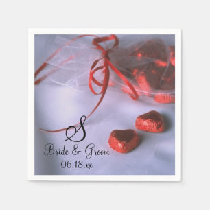 Custom Chocolate Wedding Hearts Monogram Name Date Napkins