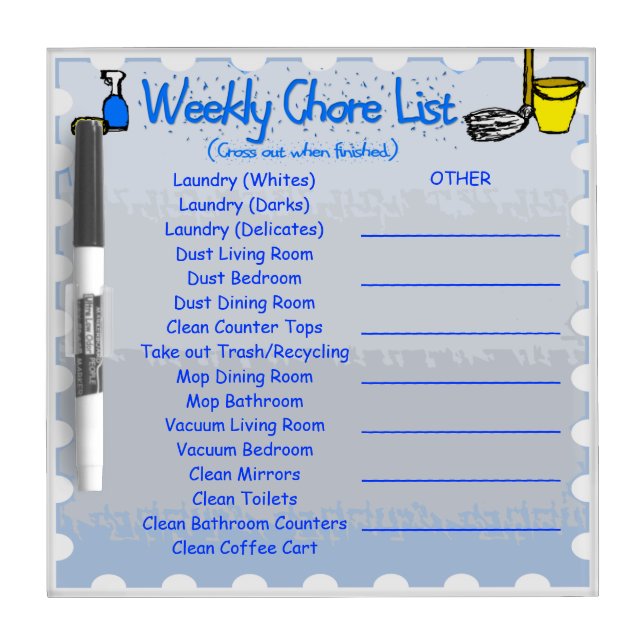 Custom Chore list dry erase board (Front)