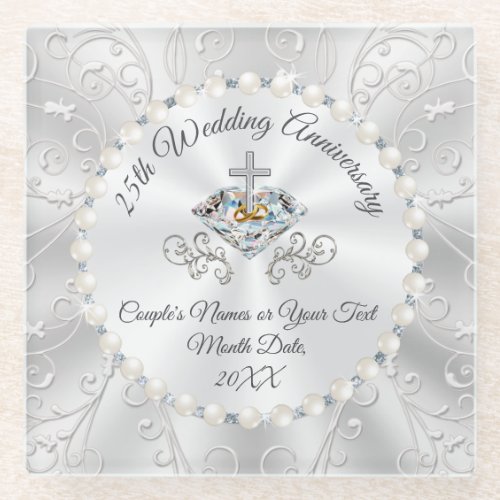 Custom Christian 25 year Wedding Anniversary Gifts Glass Coaster