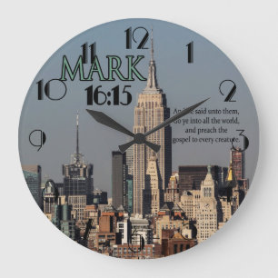CUSTOM CHRISTIAN BIBLE VERSE MARK 16:15 LARGE CLOCK