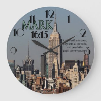 Custom Christian Bible Verse Mark 16:15 Large Clock by Christian_Soldier at Zazzle