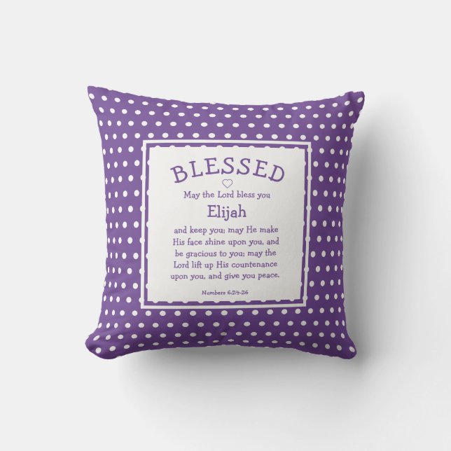 Custom Christian Blessing MAUVE Polka Dot Baby Throw Pillow (Front)