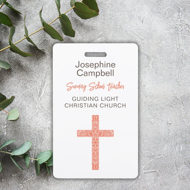 Custom Christian Church Staff Volunteer Name Badge (Text & cross color can be changed to color of your choice.)