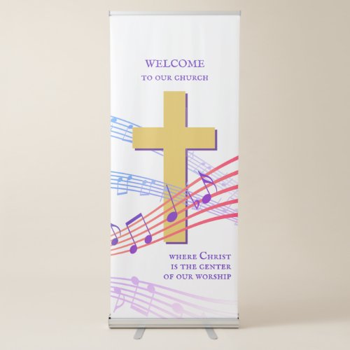 Custom Christian Cross Musical Notes WELCOME Retractable Banner