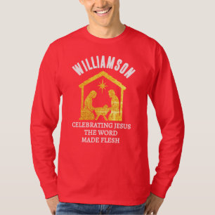 Custom Christian Glitter Nativity Family Christmas T-Shirt