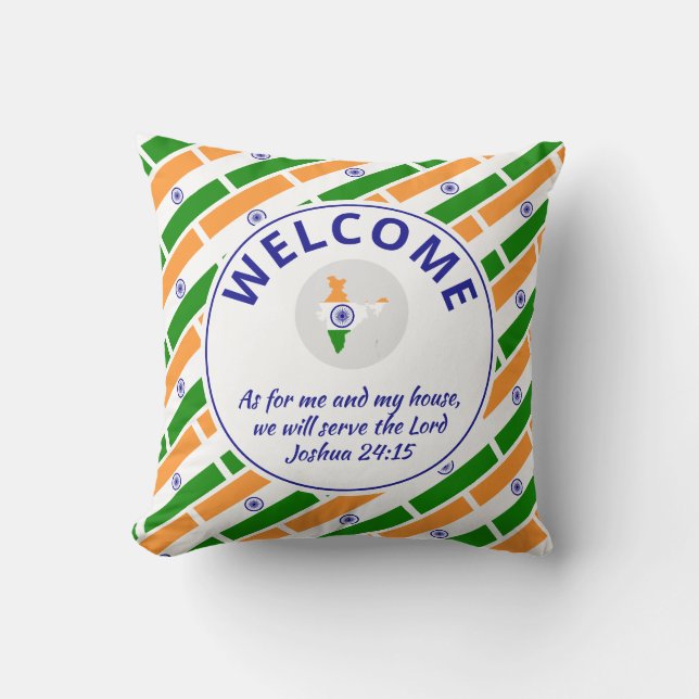 Custom Christian INDIA Welcome Throw Pillow (Front)