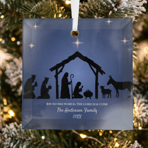Custom Christian Nativity Glass Ornament