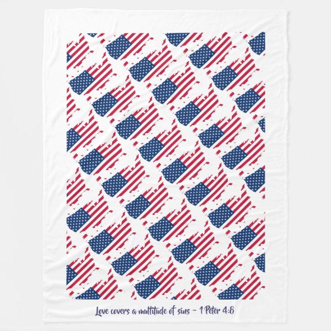 Custom Christian Quote American Flag Fleece Blanket (Front)
