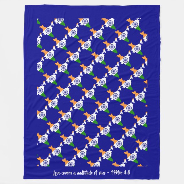 Custom Christian Quote INDIA FLAG Fleece Blanket (Front)