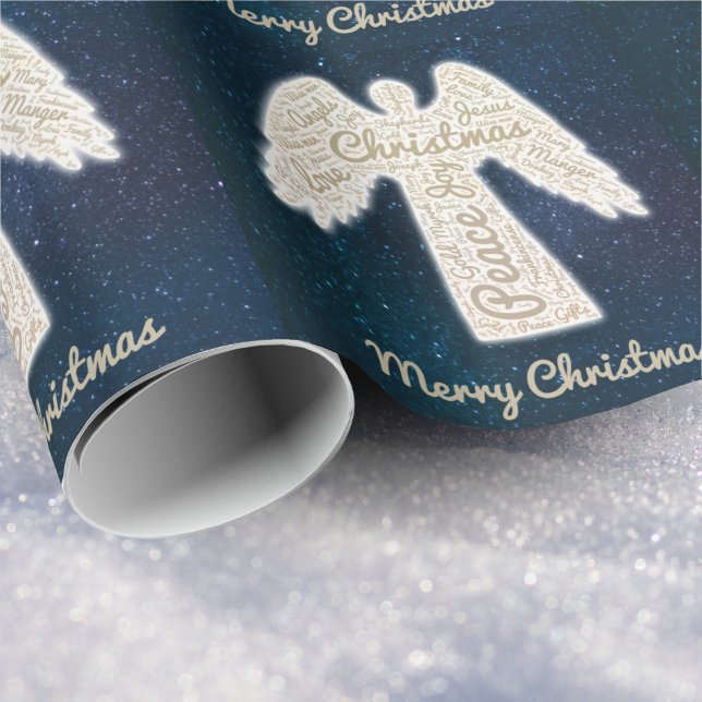 Custom Christian Typography Angel Merry Christmas  Wrapping Paper (Creator Uploaded)