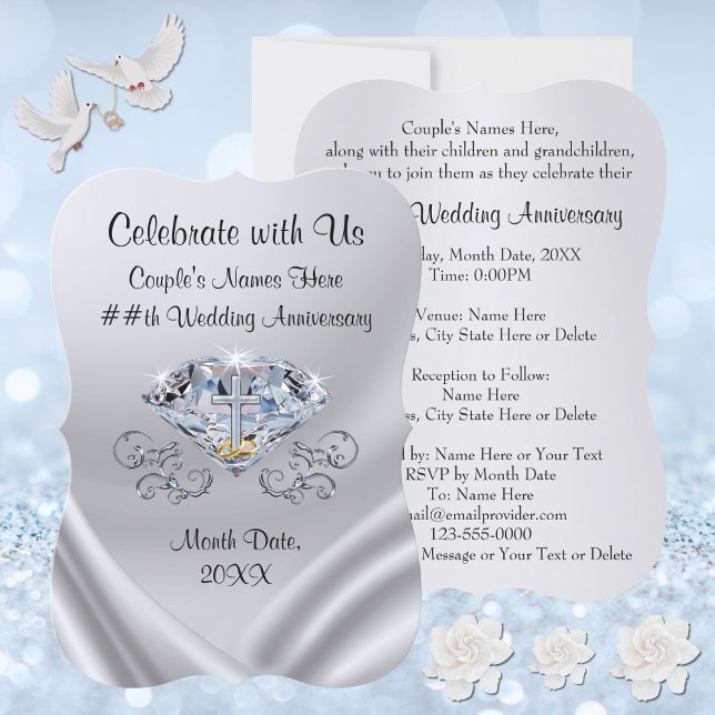 Custom Christian Wedding Anniversary Invitations (Diamond Wedding Anniversary Invitations. 60th Wedding Anniversary Party Invitations. 60 years.)