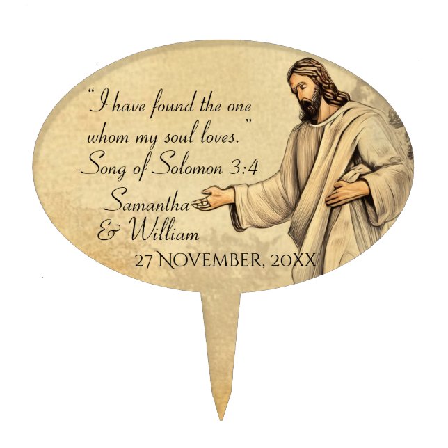 Custom Christian Wedding Favors Bible Verse Cake Topper (Front)
