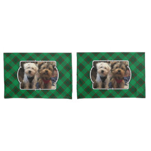 Custom Christmas 2 Photo Frame Red and Green Plaid Pillow Case