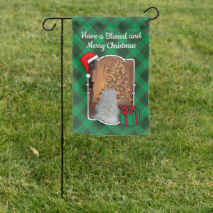 Custom Christmas 2 Photo Frame Red & Green Plaid Garden Flag