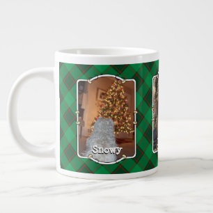 Custom Christmas 3 Photo Frame Red & Green Plaid Giant Coffee Mug