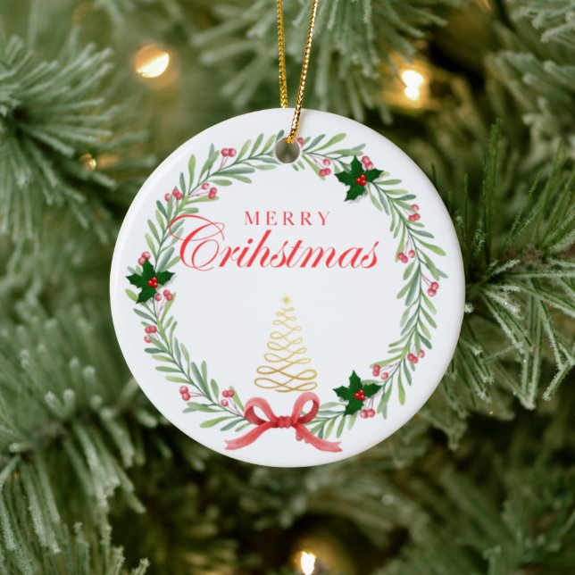 Custom Christmas Adorments Ceramic Ornament (Tree)