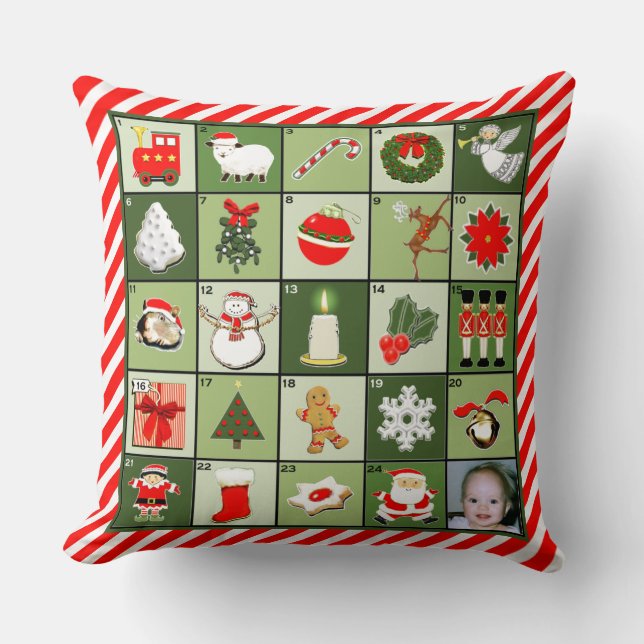 Custom Christmas Advent Calendar Throw Pillow (Front)