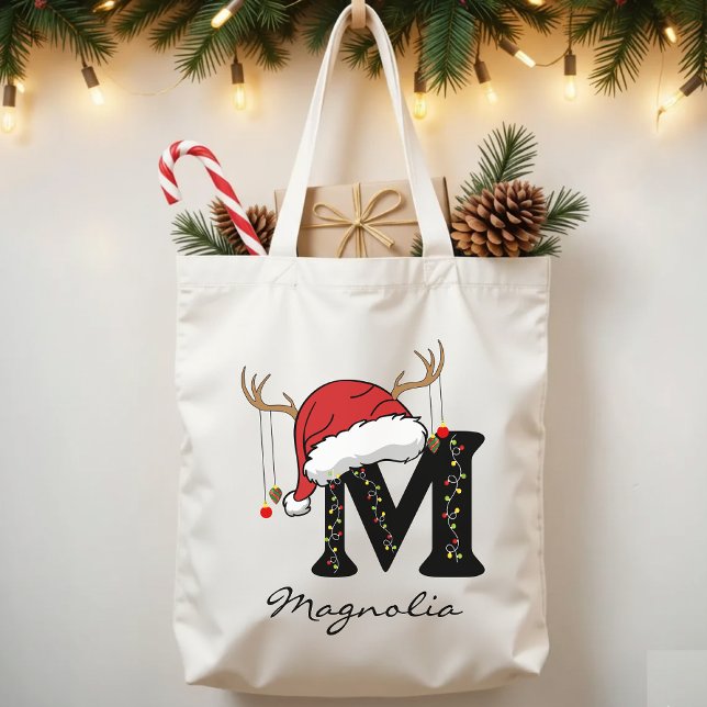 Custom Christmas Alphabet Monogram Bag for Women (Christmas alphabet tote, family Christmas tote, monogram Christmas tote, personalized tote bag,)