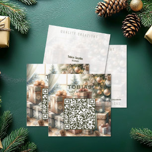 Custom Christmas Artistic Gift Design with QR Code Square Business Card