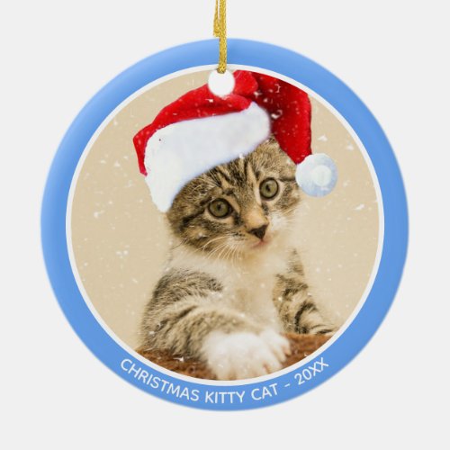 Custom Christmas Baby Kitty Cat Photo Ceramic Ornament